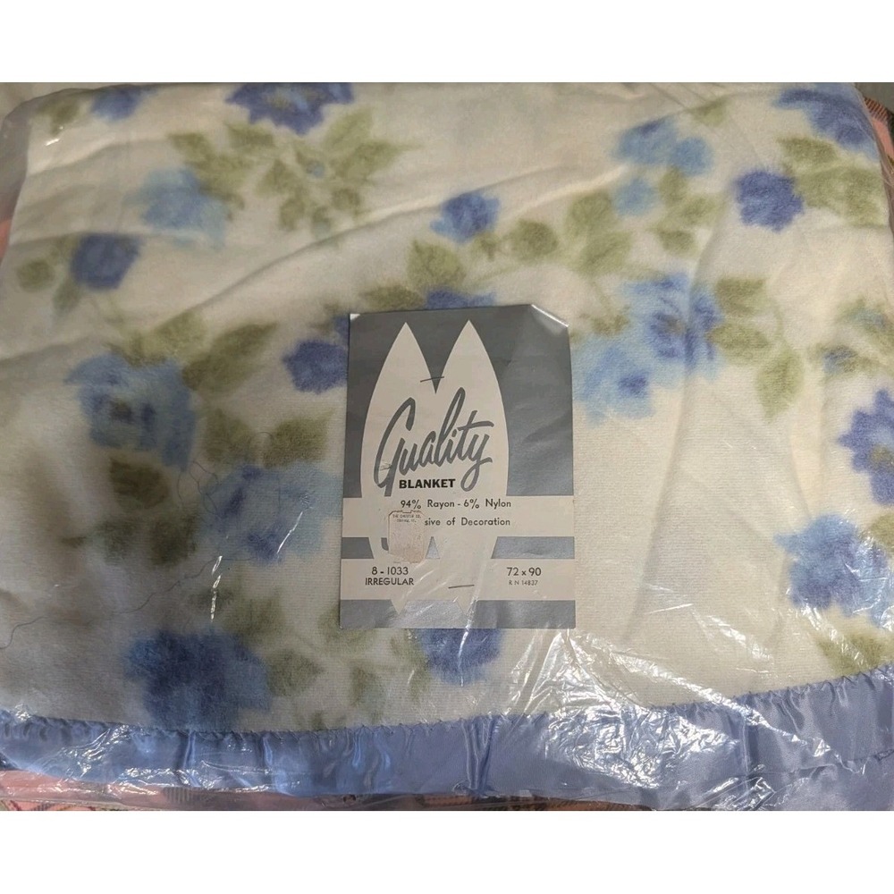 2-Vintage Quality Blankets Satin Edge Floral Rayon Acrylic 72"x90" NEW.Matching